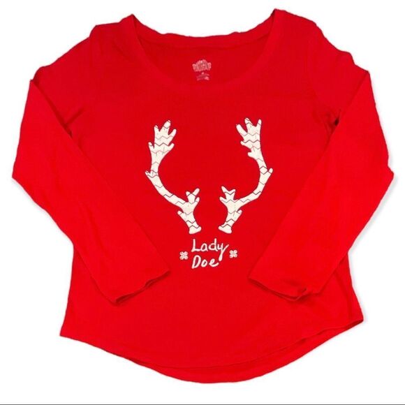 NWT Wondershop Size Medium Red “Lady Doe” Long Sleeve Christmas Tee - Picture 1 of 5